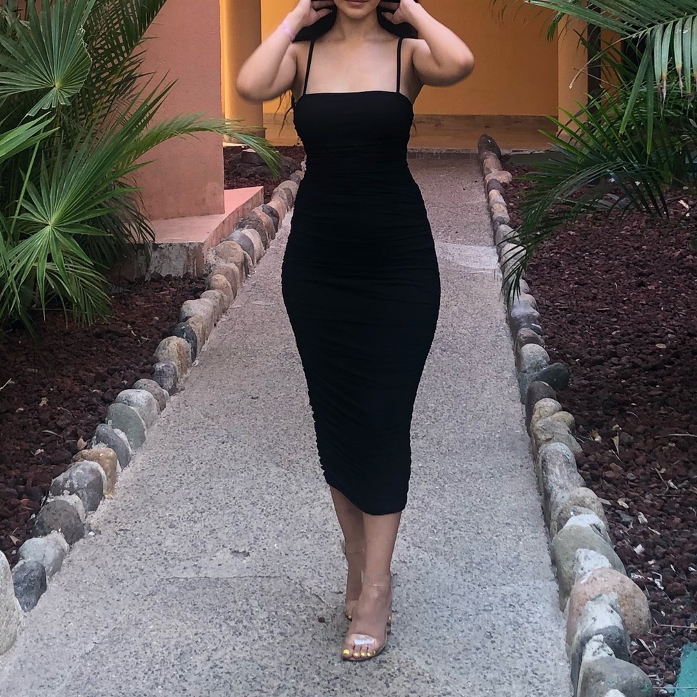 PLT black ruched dress